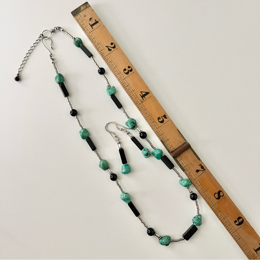 HAND CRAFTED Artisan Necklace and Earrings Sterling Silver Stone Glass Beads 17” - Picture 8 of 9